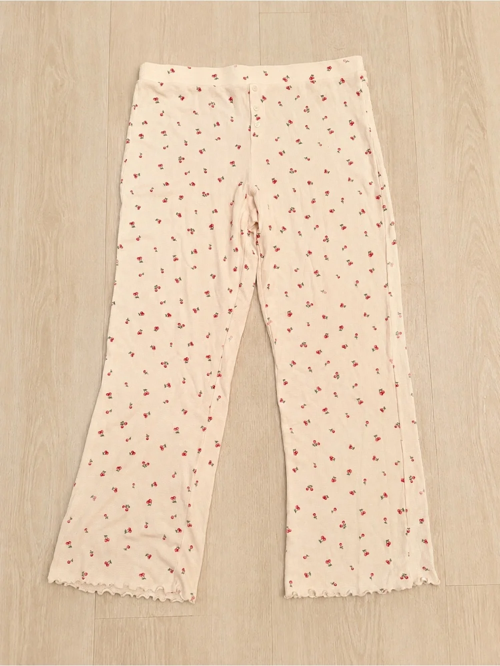 Pink Rose XL Cherry Print Modal Waffle Knit Pajama Set Coquette Y2K